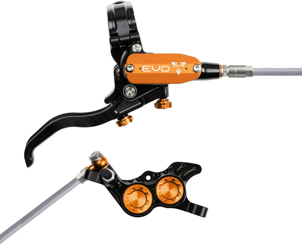 Hope EVO GR4 Disc Brake Lever Set - Right Hand Post Mount 4-Piston Braided Hydraulic Hose BLK/Orange
