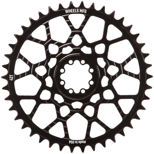 Wheels Manufacturing Gravel Direct Mount Chainring - 42t SRAM 8-Bolt Direct Mount 6.5mm Inboard Offset HG+ Chain Compatible BLK