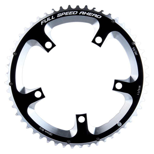 Full Speed Ahead Super Road Chainring - 53t 130 BCD 5-Bolt Aluminum N10/N11 BLK/Silver