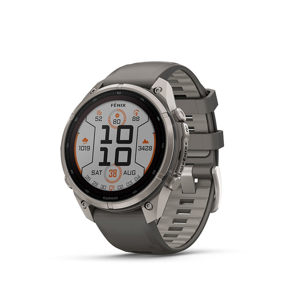 Garmin fenix 9 Pro Solar 47mm Watch Watch Color: Titanium Wristband: Pebble Grey/ Silver Grey - Silicone