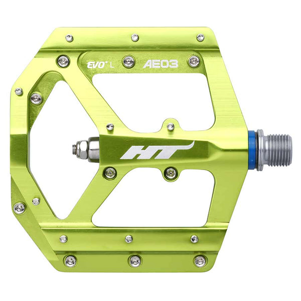 HT Components AE03 EVO+ Platform Pedals Body: Aluminum Spindle: Cr-Mo 9/16'' Green Pair