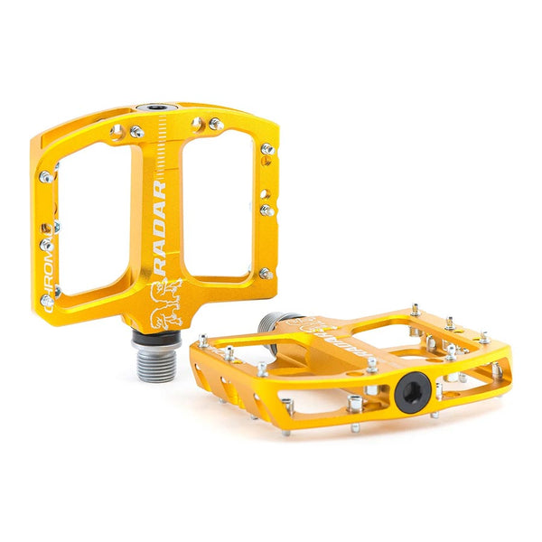 Chromag Radar Platform Pedals Body: Aluminum Spindle: Steel 9/16 Gold