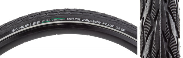Schwalbe Delta Cruiser Plus Hybrid Tire 26"x2.00 Wire Clincher Green Compound PunctureGuard Reflex 50TPI Black