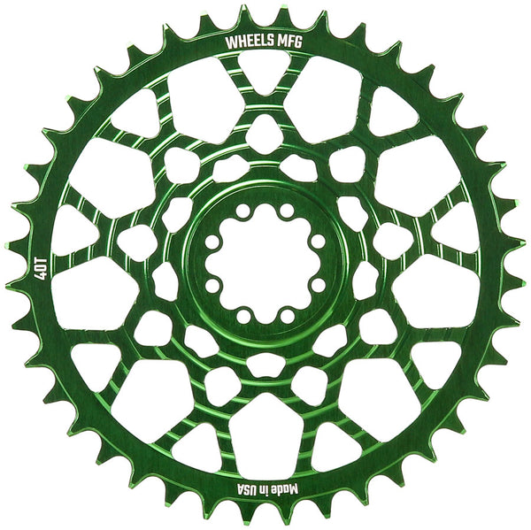 Wheels Manufacturing Gravel Direct Mount Chainring - 40t SRAM 8-Bolt Direct Mount 6.5mm Inboard Offset T-Type Chain Compatible Green