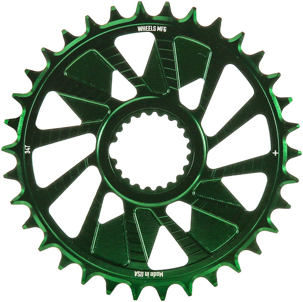 Wheels Manufacturing Direct Mount Chainring - 34t Shimano Direct Mount 1.5mm Outboard Offset HG+ Chain Compatible Green