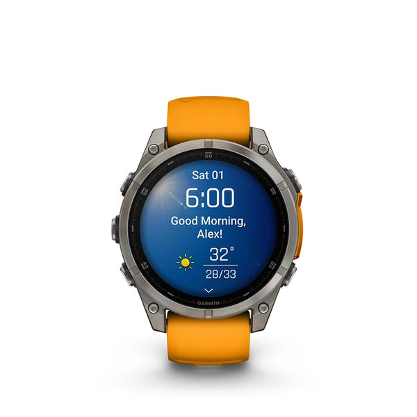 Garmin fenix 8 AMOLED Sapphire 47mm Watch Watch Color: Titanium Wristband: Orange/ Graphite - Silicone