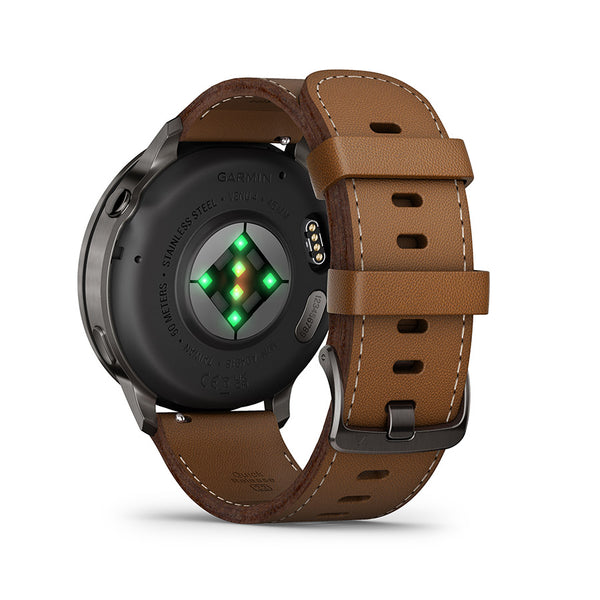 Garmin Venu 4 45mm Watch Watch Color: Slate Wristband: Brown - Leather
