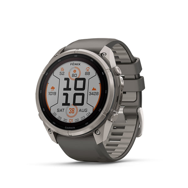 Garmin fenix 9 Pro Solar 51mm Watch Watch Color: Titanium Wristband: Pebble Grey/ Silver Grey - Silicone