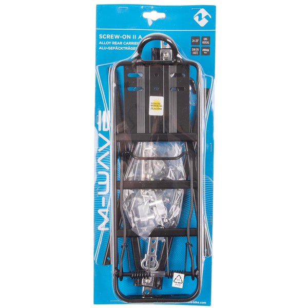 M-Wave Screw-On II A Rear rack with spring clamp Black Fits 24'' to 28'' Max load 55lbs