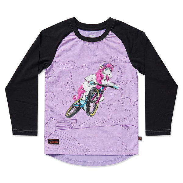 Kids Ride Shotgun Windproof Kids MTB Jersey Unicorn YS Black & Pink