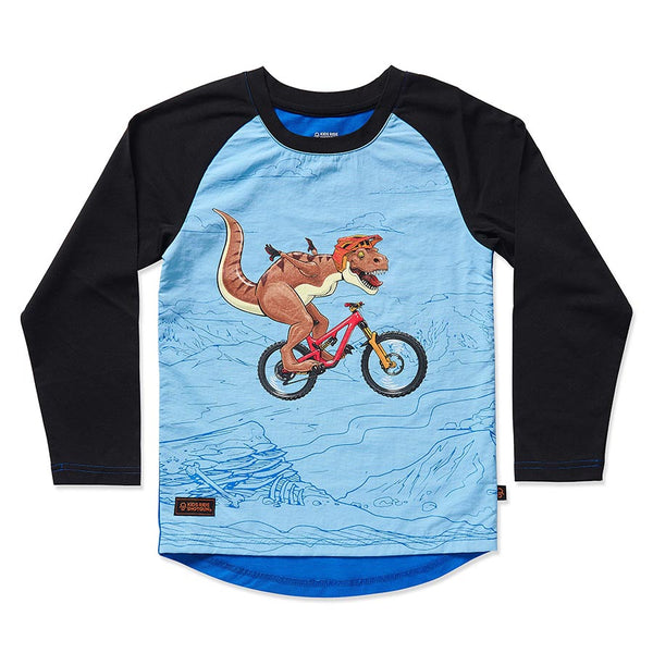 Kids Ride Shotgun Windproof Kids MTB Jersey Dino YS Blue & Black