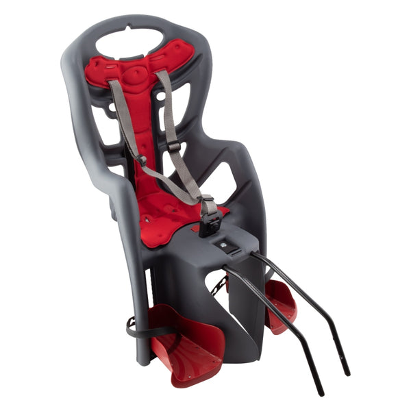 Bellelli Pepe Frame Mounted Child Carrier 26`/27.5`/700C Grey/Red Rear Frame Mount 48.5lbs Disc or Non-Disc