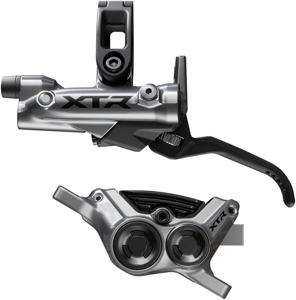 Shimano XTR M9220 Enduro Disc Brake Lever - Left/Front Post Mount 4-Piston Caliper SM-BH90-SBM Hose Finned Metal Pads Gray