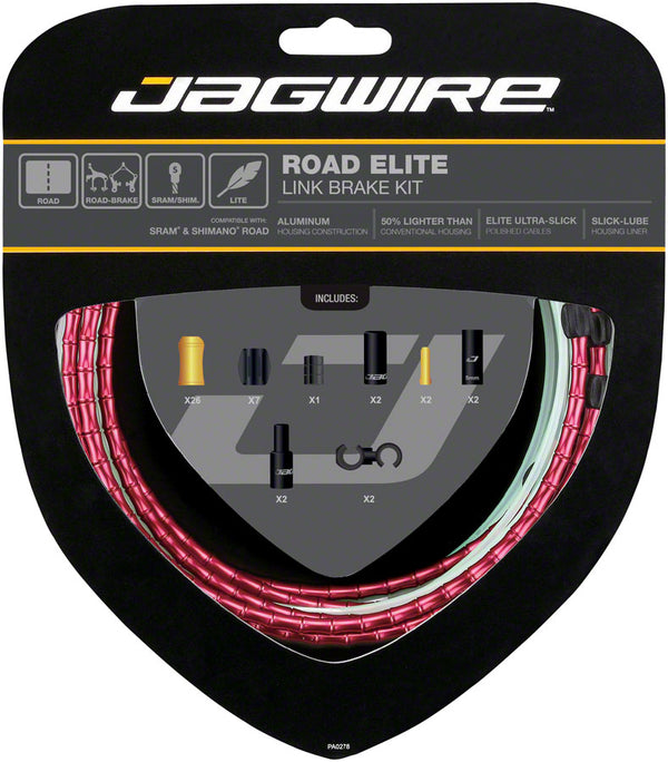 Jagwire Road Elite Link Brake Cable Kit SRAM/Shimano Ultra-Slick Uncoated Cables Red