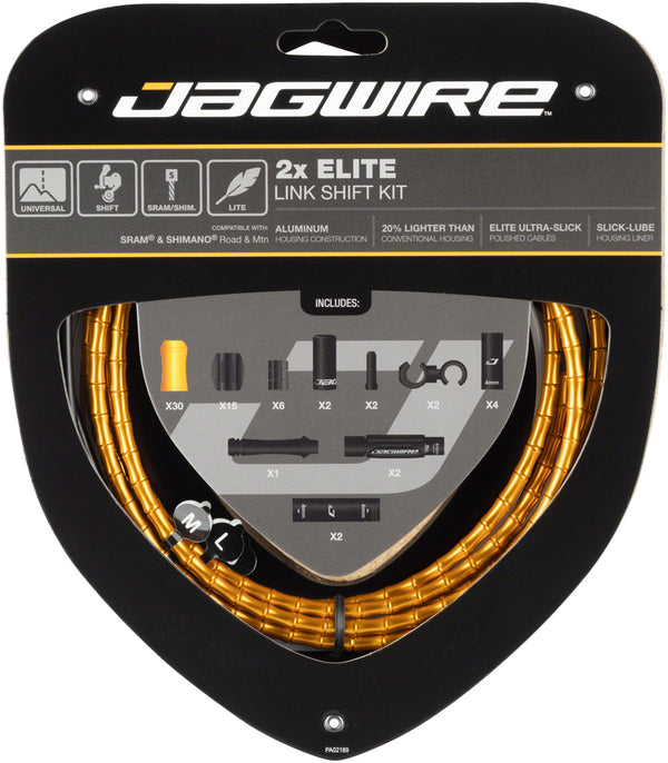 Jagwire 2x Elite Link Shift Cable Kit SRAM/Shimano Polished Ultra-Slick Cables Gold