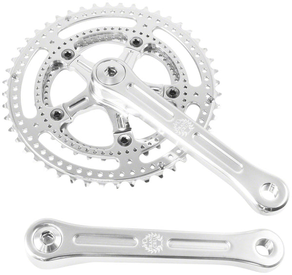 Velo Orange Grand Cru Drillium Cranks - 165mm 8/9/10 Speed 48/34t Square Taper JIS Spindle Interface Polished Aluminum