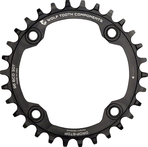Wolf Tooth 96 Symmetrical BCD Chainring - 30t 96 BCD 4-Bolt Drop-Stop A For Shimano Cranks BLK