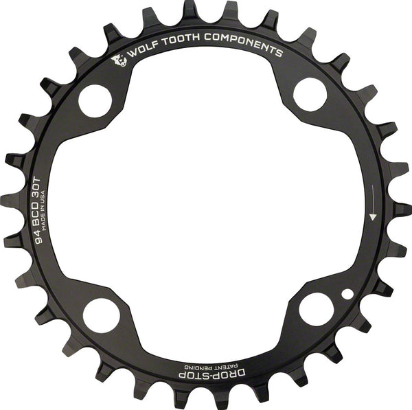 Wolf Tooth 94 BCD Chainring - 30t 94 BCD 4-Bolt Drop-Stop A For SRAM Cranks BLK