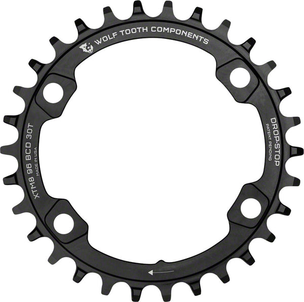 Wolf Tooth 96 BCD Chainring - 34t 96 Asymmetric BCD 4-Bolt Drop-Stop A For Shimano XT M8000 SLX M7000 Cranks BLK