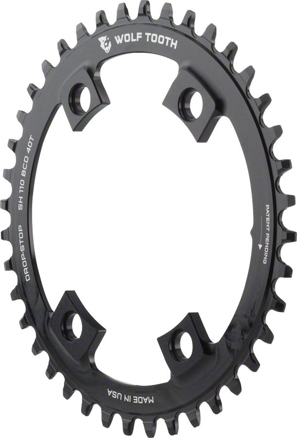 Wolf Tooth Shimano 110 Asymmetric BCD Chainring - 42t 110 Asymmetric BCD 4-Bolt Drop-Stop A For Shimano Cranks BLK