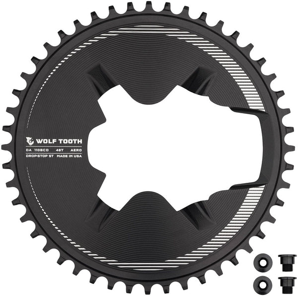 Wolf Tooth Aero Direct Mount 1x Chainring - 48t 4-Bolt Drop-Stop ST Compatible Shimano Dura-Ace R9200/R9200-P Only BLK