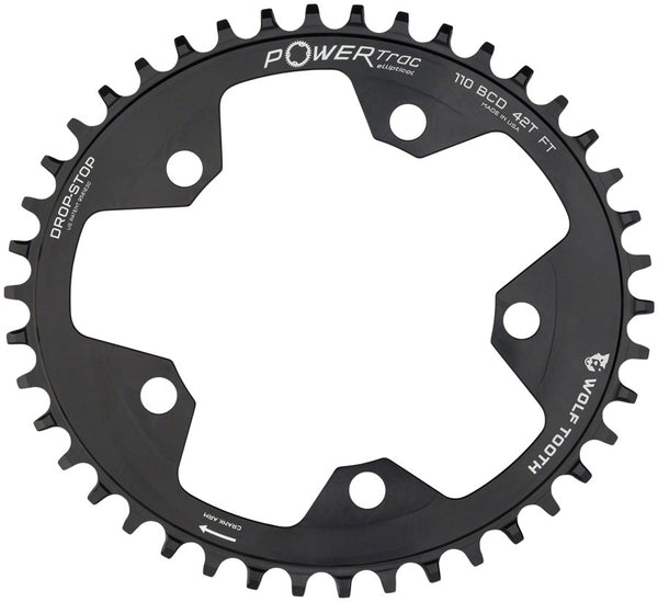 Wolf Tooth Elliptical 110 BCD Chainring - 38t 110 BCD 5-Bolt Drop-Stop B 10/11/12-Speed Eagle Flattop Compatible BLK