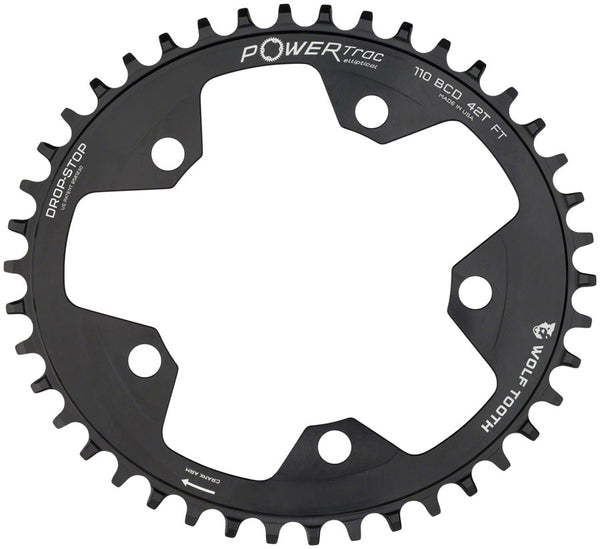 Wolf Tooth Elliptical 110 BCD Chainring - 40t 110 BCD 5-Bolt Drop-Stop B 10/11/12-Speed Eagle Flattop Compatible BLK
