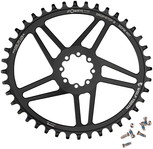 Wolf Tooth Elliptical Direct Mount Chainring - 38t SRAM Direct Mount Drop-Stop B For SRAM 8-Bolt Cranksets 6mm Offset BLK