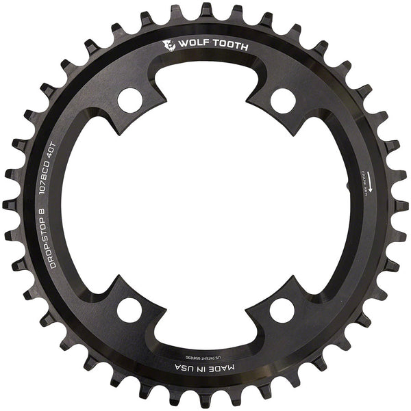 Wolf Tooth 107 BCD Chainring - 38t Compatible SRAM 107 BCD Drop-Stop B 4-Bolt BLK