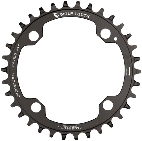 Wolf Tooth 104 BCD Chainring - 34t 104 BCD 4-Bolt Drop-Stop B Black