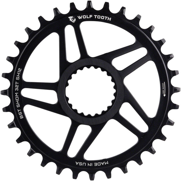 Wolf Tooth Direct Mount Chainring - 32t Shimano DM For Boost Cranks 3mm Offset Drop-Stop ST Requires 12-Speed HG+ Chain BLK