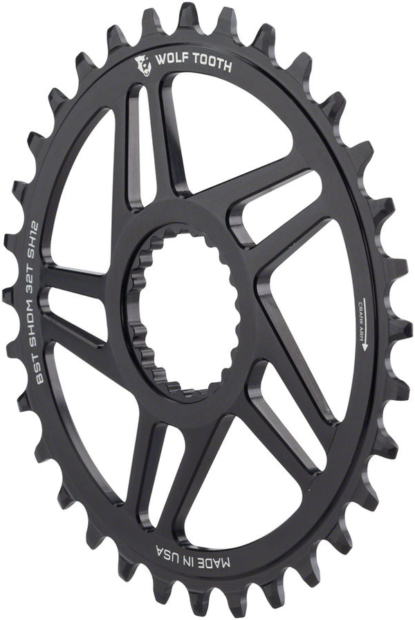 Wolf Tooth Direct Mount Chainring - 32t Shimano DM For Boost Cranks 3mm Offset Drop-Stop ST Requires 12-Speed HG+ Chain BLK