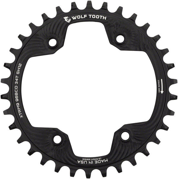 Wolf Tooth 96 BCD Chainring - 32t 96 Asymmetric BCD 4-Bolt For Shimano Cranks Drop-Stop ST Requires 12-Speed HG+ Chain BLK