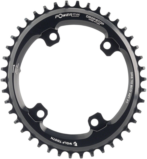 Wolf Tooth Elliptical Shimano 110 Asymmetric BCD Chainring - 42t 110 Asymmetric BCD 4-Bolt Drop-Stop B For Shimano GRX Cranks BLK