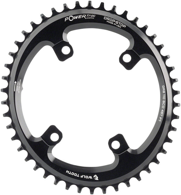 Wolf Tooth Elliptical Shimano 110 Asymmetric BCD Chainring - 46t 110 Asymmetric BCD 4-Bolt Drop-Stop B For Shimano GRX Cranks BLK