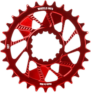 Wheels Manufacturing Direct Mount Chainring - 30t SRAM 3-Bolt Direct Mount 3mm Offset T-Type Chain Compatible Red