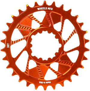 Wheels Manufacturing Direct Mount Chainring - 30t SRAM 3-Bolt Direct Mount 3mm Offset T-Type Chain Compatible Orange