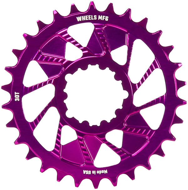 Wheels Manufacturing Direct Mount Chainring - 30t SRAM 3-Bolt Direct Mount 3mm Offset T-Type Chain Compatible Purple
