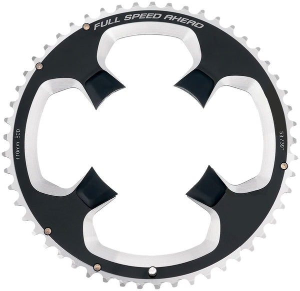 FSA PowerBox Road Chainring 1x 53T Tooth Count 110BCD Asymmetric Bolt Pattern 4-Bolt Interface – BLK