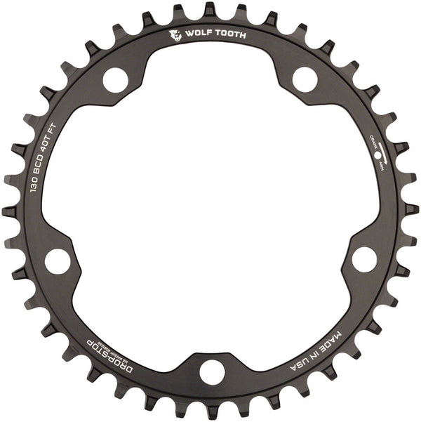 Wolf Tooth 130 BCD Road Cyclocross Chainring - 42t 130 BCD 5-Bolt Drop-Stop B 10/11/12-Speed Eagle Flattop Compatible BLK