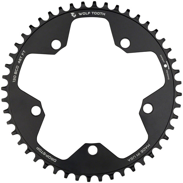 Wolf Tooth 130 BCD Road Cyclocross Chainring - 48t 130 BCD 5-Bolt Drop-Stop B 10/11/12-Speed Eagle Flattop Compatible BLK