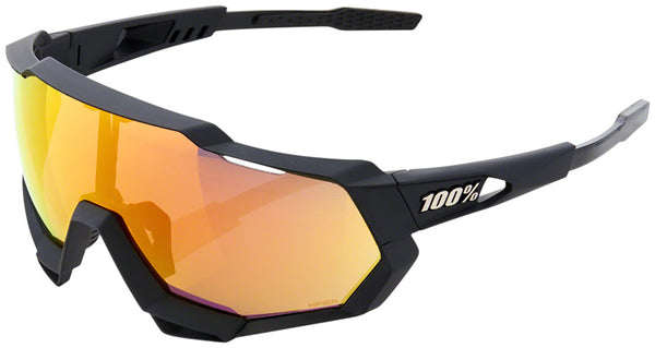 100% Speedtrap Sunglasses - Soft Tact Black HiPER Red Multilayer Mirror Lens