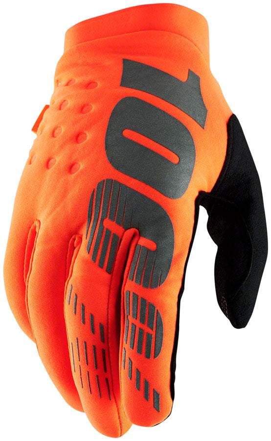 100% Brisker Gloves - Flourescent Orange/Black Full Finger Mens Small