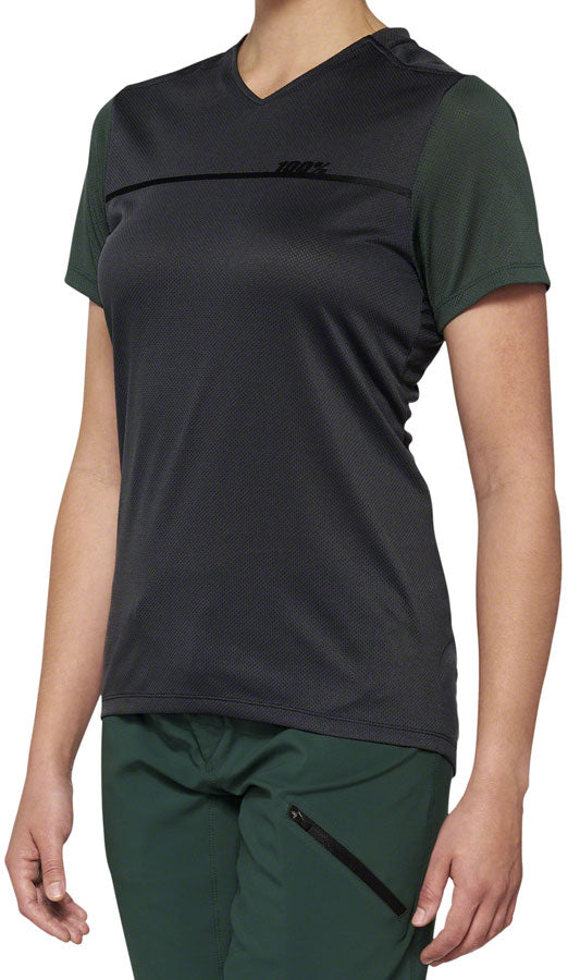 100% Ridecamp Jersey - Charcoal/Green Short Sleeve Womens X-Large