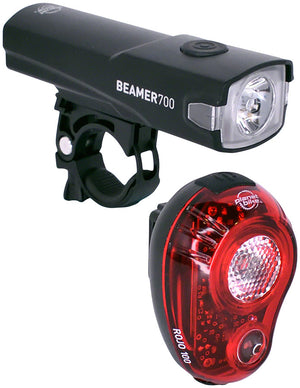 Planet Bike Beamer 700/Rojo 100 Headlight/Taillight Set - 700/100 Lumen USB Rechargable BLK