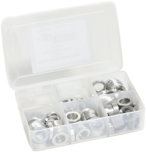 Wheels Manufacturing Kit of six assorted sizes .5 to 5mm 125 Spacers in storage box