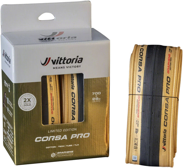 Vittoria Corsa Pro Gold Limited Edition Tires - 700 x 28 Tubeless Folding BLK/Gold Limited Edition G2.0 Pair