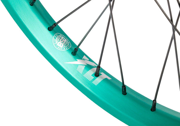 BSD XLT Revolution Rear Wheel - 20" 14 x 110mm Rim Brake Freecoaster RHD BLK/Teal 36H