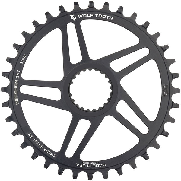 Wolf Tooth Direct Mount Chainring - 36t Shimano DM For Boost Cranks 3mm Offset Drop-Stop ST Requires 12-Speed HG+ Chain BLK