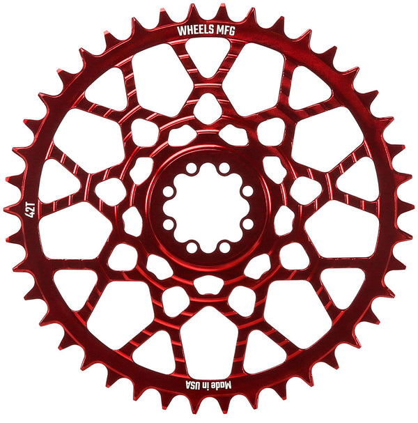 Wheels Manufacturing Gravel Direct Mount Chainring - 42t SRAM 8-Bolt Direct Mount 6.5mm Inboard Offset T-Type Chain Compatible Red